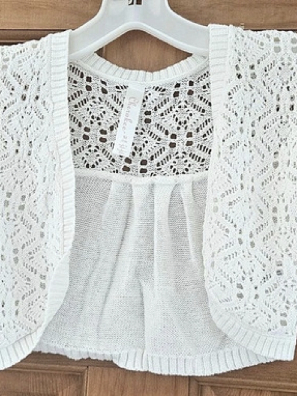 Cherokee Girls Short Sleeve Crochet Shrug Bolero White Medium